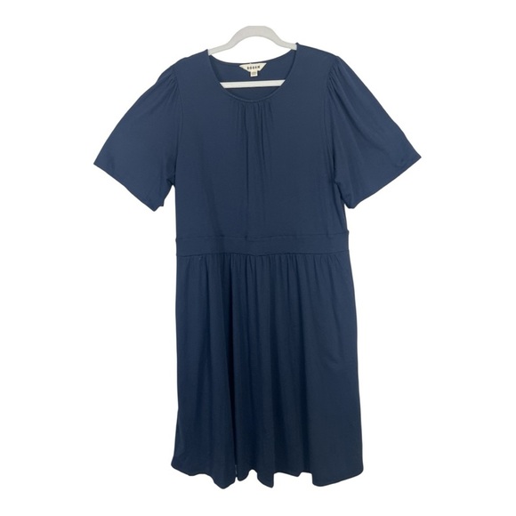 Boden Sz 20/22 Dress Navy Blue Cotton/Modal Jersey Flutter Sleeve Midi Career - Picture 1 of 11